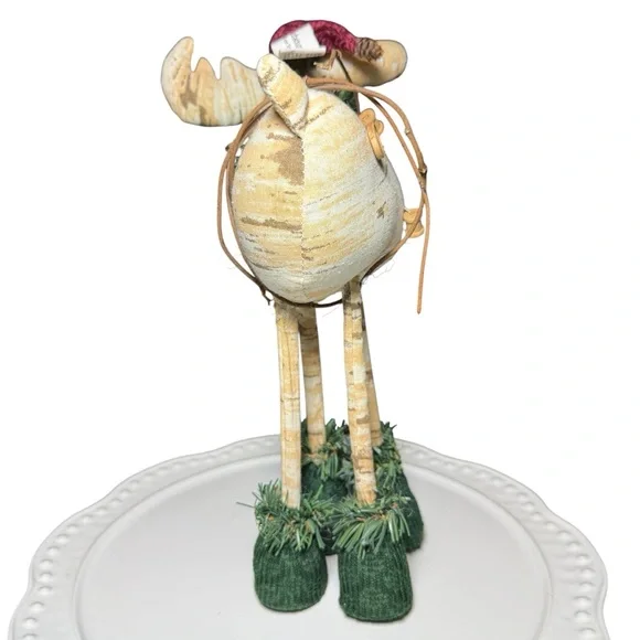 Plush Standing CHRISTMAS MOOSE, Rustic Wreath Winter Scarf Hat 12X10 Cottagecore - Picture 4 of 10